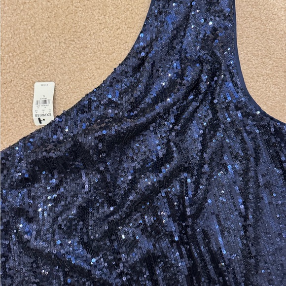 Expresss XL sequence navy blue one shoulder dress new with tags - Picture 3 of 5